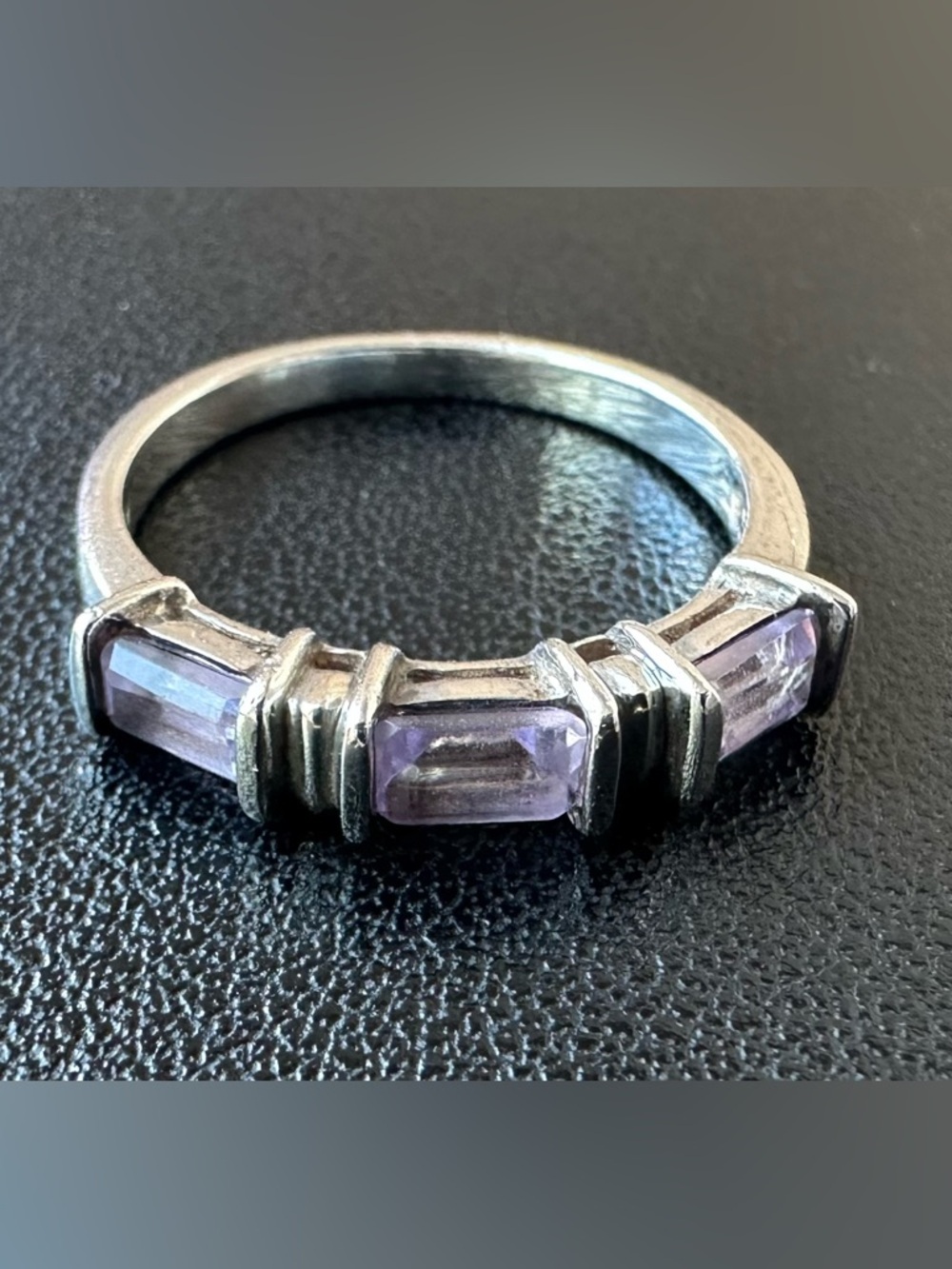 Vintage Avon Sterling Silver Amethyst Three-Stone Band Size 6.5